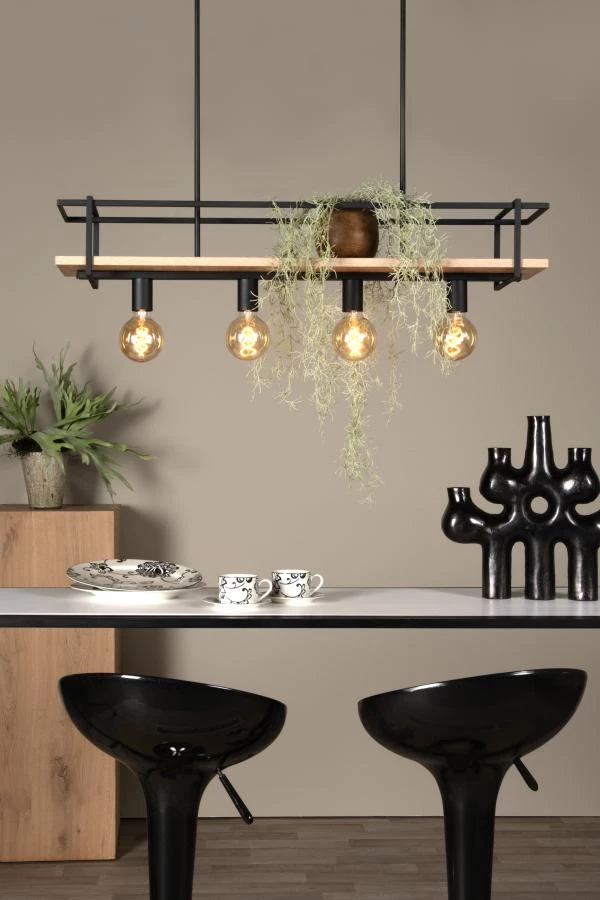 Lucide MILONGA - Pendant light - 4xE27 - Black - atmosphere 1